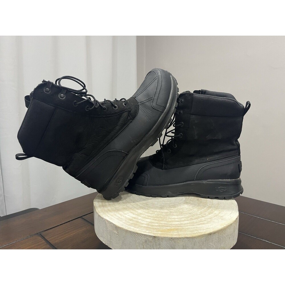 UGG Emmett Duck Boot Hi Sz 12 Black Waterproof Leather Winter Snow Shoes 1130766